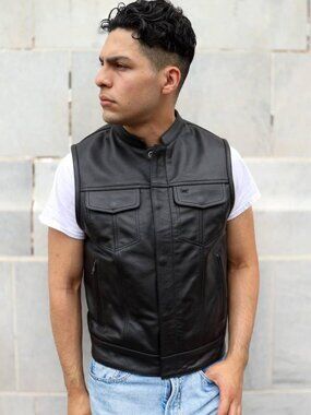 NEW OVLAN Black Full Grain Moto Vest M